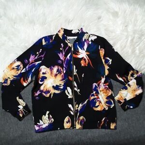 Susan Graver Bomber Jacket Floral Black Goldtone Hardware size S